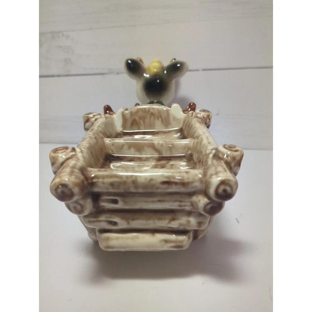 Retro Vintage 50s Kitsch Cow Pulling Cart Ceramic Candy Dish Trinket 10.5